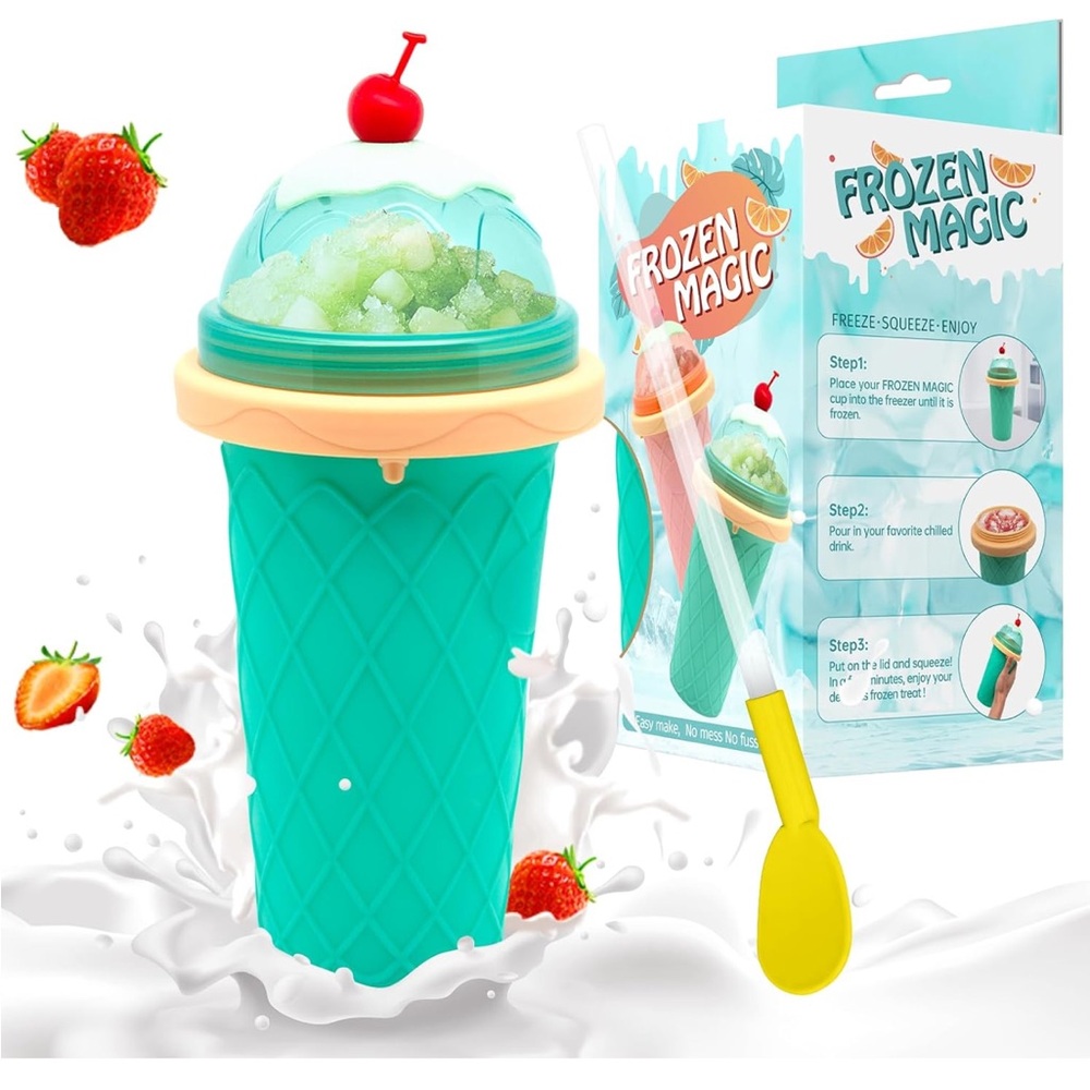 Slushie Slushy Smoothie Cup with Lid & Straw Frozen Magic Freeze Squeeze Enjoy